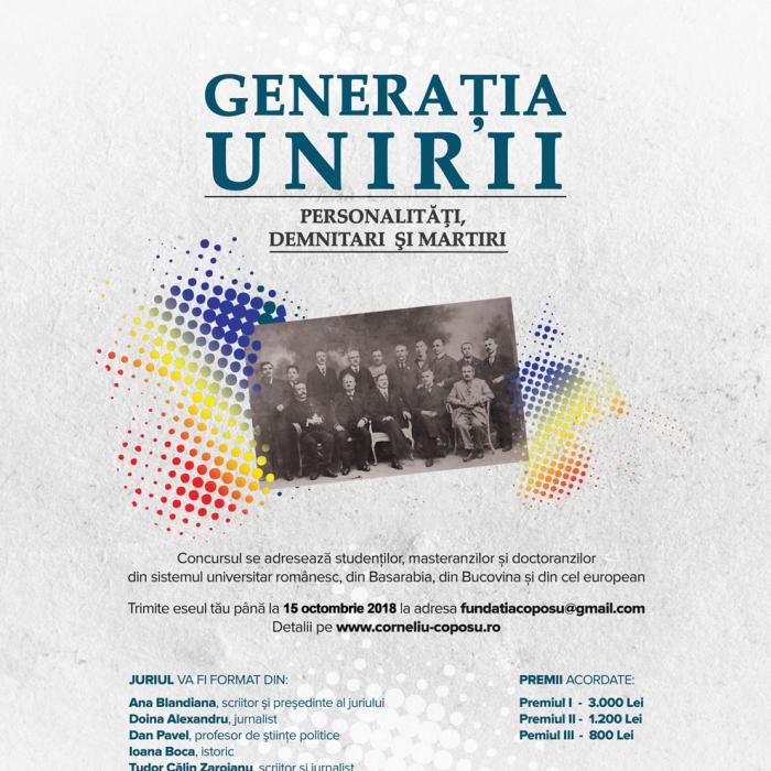 CENTENAR. Fundația Corneliu Coposu, concurs de eseuri: Generația Marii Uniri - personalități, demnitari, demnitari și martiri 