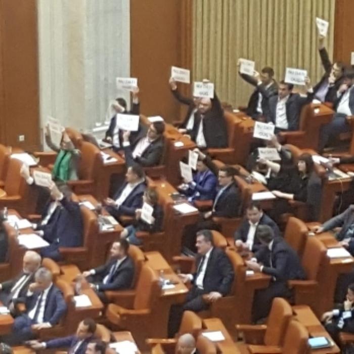 PROTEST în Parlament, în timpul discursului lui Dăncilă. MESAJ pentru premier