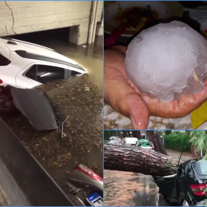 VIDEO. Imaginile DEZASTRULUI din Italia. Grindină cât portocala, sute de mașini distruse și copaci culcați la pâmânt
