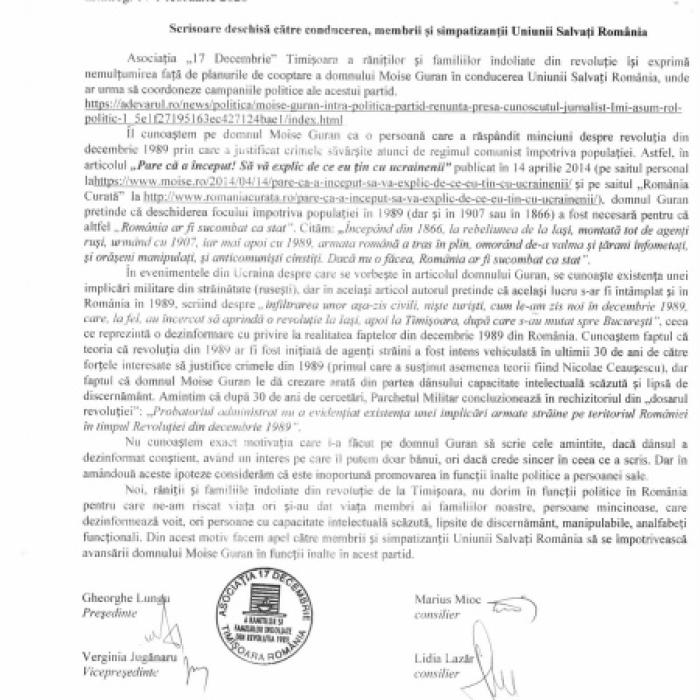 Demisia lui Moise Guran din USR, cerută de revoluționari: „Mincinos, manipulabil, cu capacitate intelectuală scăzută“