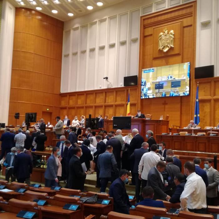 Un senator arată cum e încălcată distanţarea socială în Parlament