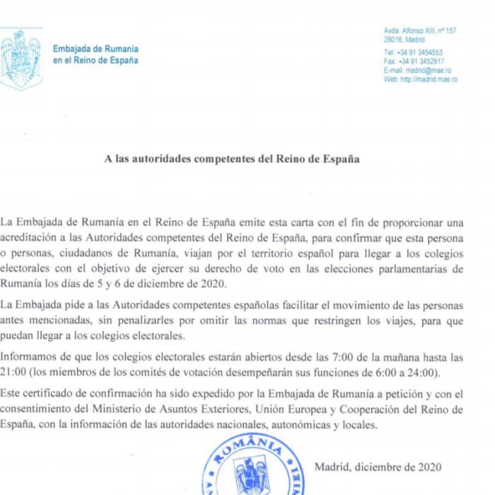 DOCUMENT "salvoconducto" pentru românii din Spania care merg să voteze. E necesar dacă sunteți OPRIȚI de Poliție