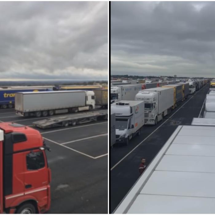 VIDEO - Cum arată coada de SUTE de TIR-uri blocate la ieșirea din Marea Britanie. "De ce nu se arată asta la știri?"