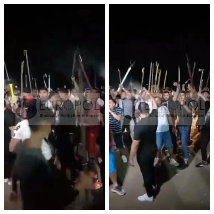 Imagini incredibile în București. Interlopii, petrecere cu furci și topoare. Video