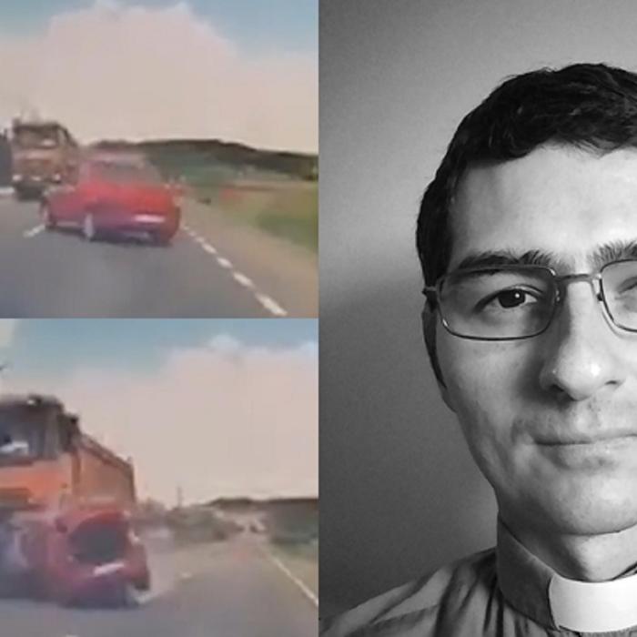 Un preot român a murit pe loc, iar soţia sa şi un copil de patru ani au fost grav răniţi, după ce Loganul său a fost spulberat de un TIR