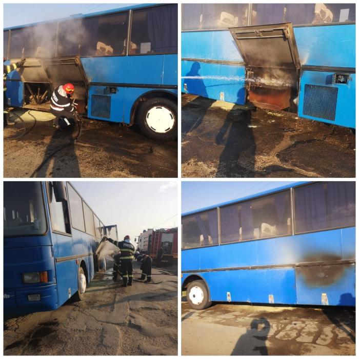 Autocar plin cu copii, în flăcări, în județul Botoșani