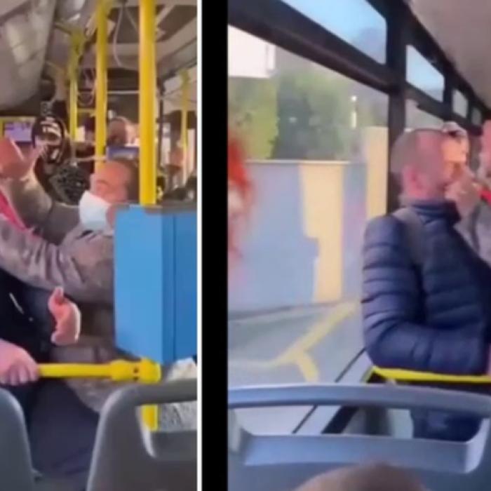 Faza zilei vine de la Cluj. Un antivaccinist fără mască, pălmuit de o femeie în autobuz - VIDEO