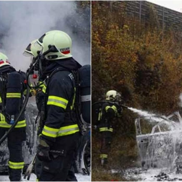 Austria. Panică pentru o familie de români pe autostradă: Mașina în care circulau tatăl, mama și fetița a luat foc în mers - FOTO