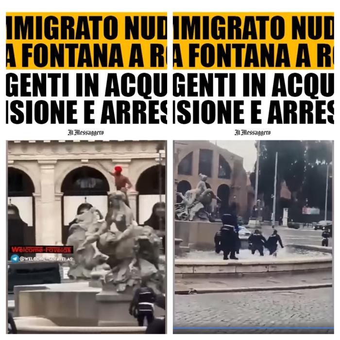 Roma. Un bărbat a făcut baie dezbrăcat în centrul orașului și s-a luat la bătaie cu polițiștii care au vrut să-l scoată din Fontana delle Naiadi