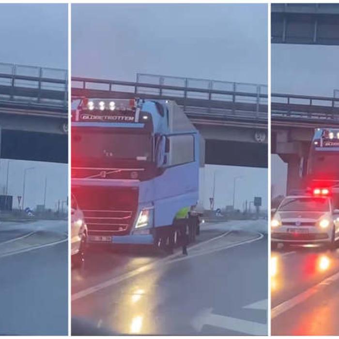 Șofer de TIR, amenințat cu arma de un polițist român: Omul legii i-a pus arma la gât (VIDEO)