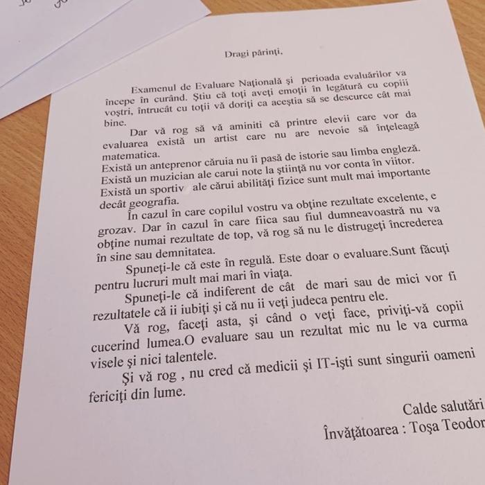 Scrisoarea "virală" a învățătoarei Tocșa pentru părinți, un FAKE ordinar care circulă pe Facebook de 2 ani