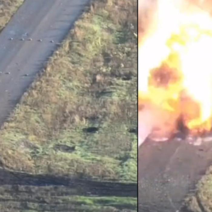 VIDEO - Filmare inexplicabilă cu un blindat rusesc ce intră direct într-un șir de mine, deși erau perfect vizibile