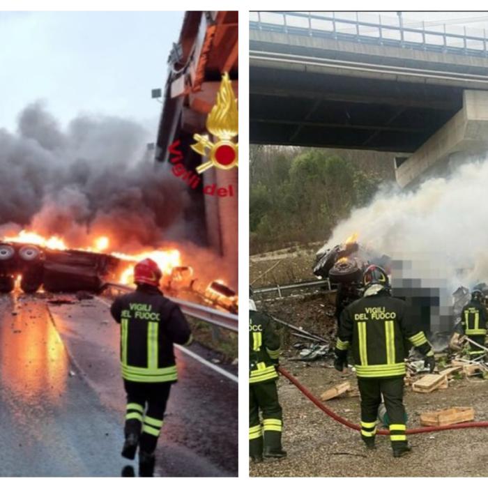Italia. Un șofer a pierdut controlul TIR-ului și a căzut de pe pod. Camionul a luat foc după ce i s-au spart rezervoarele 
