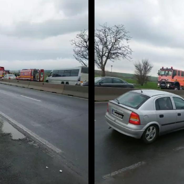 Accident rutier între două microbuze și un TIR, la ieșire din Constanța. Două persoane au ajuns la spital
