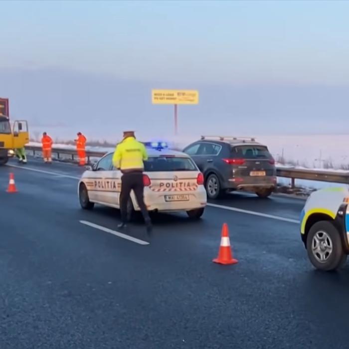 Accident puternic cu şase maşini, pe A1, în Giurgiu. Un bărbat a ajuns în stare gravă la spital