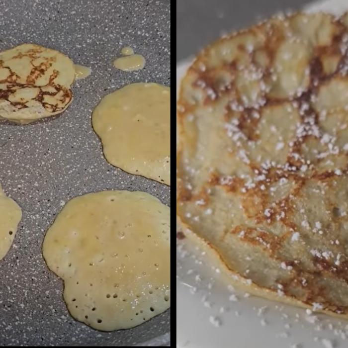 Clătite sățioase, cu doar două ingrediente: fără făină și lapte în aluat. Le mănânci cu drag și pierzi și în greutate