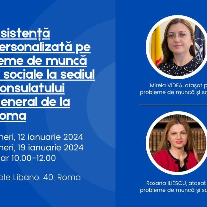 Ambasada României în Italia, anunț pentru conaționali: Două zile de asistență personalizată în domeniul muncii și securității sociale