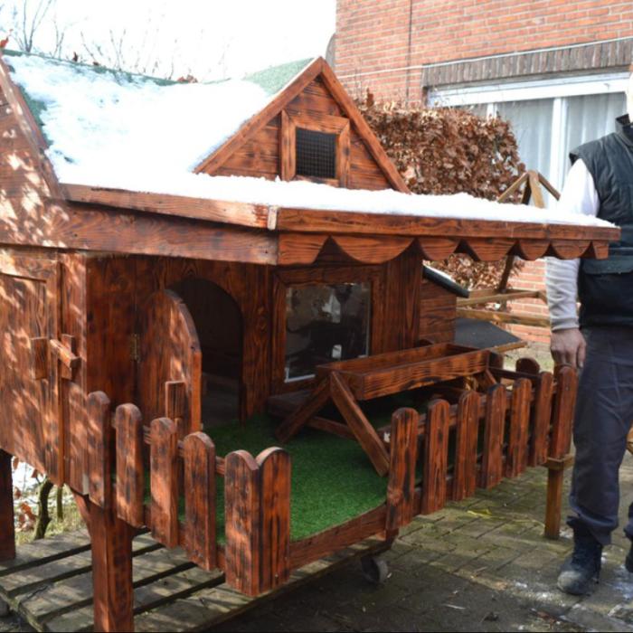 Un român din Belgia vinde cotețe de lux pentru animale: au etaj, loc de joacă și gazon artificial. "Puii stau pe leagăn. Găinile sunt bucuroase"