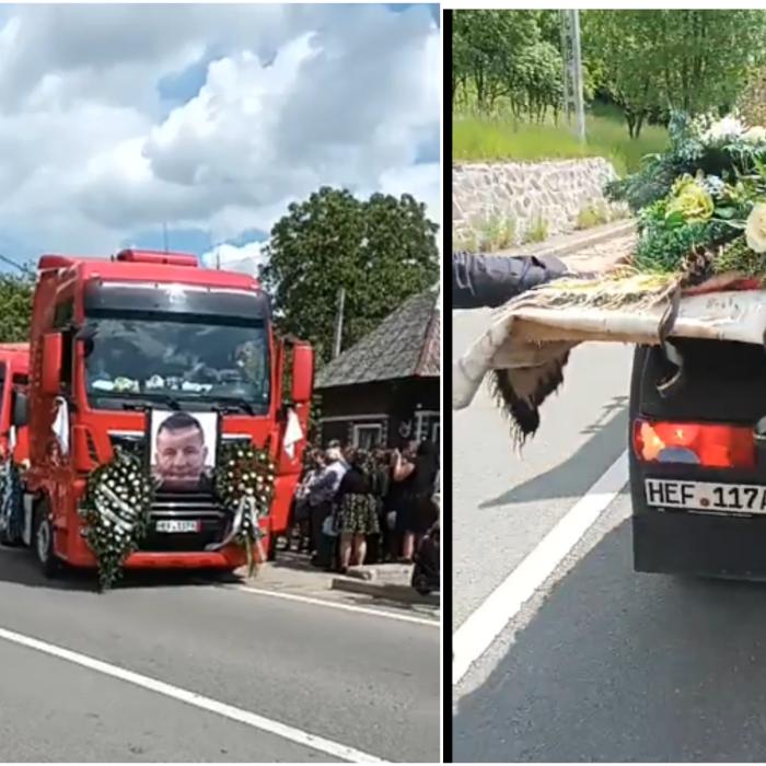 Gest superb în memoria lui Gheorghe Țibil, șoferul român mort în Belgia: Sute de șoferi de TIR din Europa au tras pe dreapta la ora înmormântării 