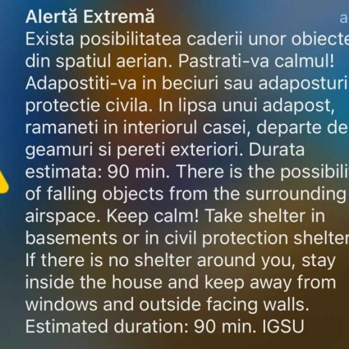 Mesaj RO-ALERT pentru locuitorii din Tulcea. Oamenii au fost avertizați să intre în beciuri sau în adăposturi de protecție civilă