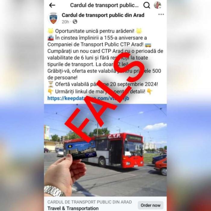 O nouă escrocherie: Reclamă online falsă pentru abonamente ieftine la transportul public din Arad
