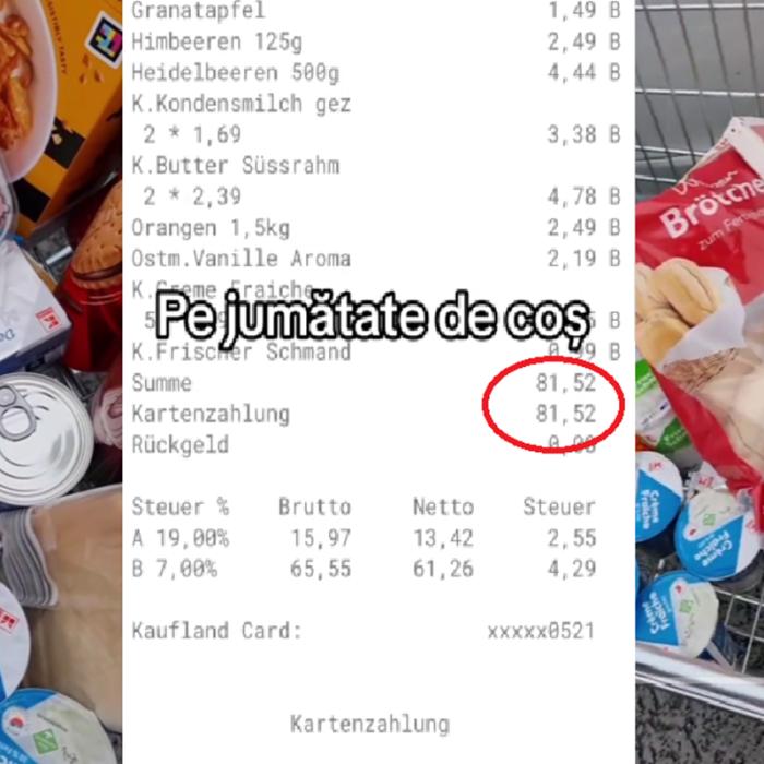 O româncă din Germania prezintă ce conține un coș de cumpărături de aproape 100 de euro la Kaufland