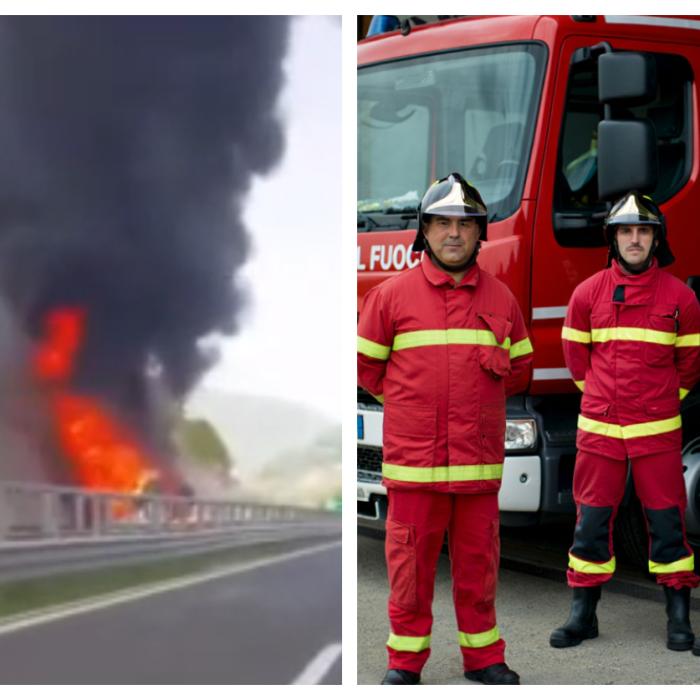 Un autocar plin cu turiști a luat foc în mers, în Italia 