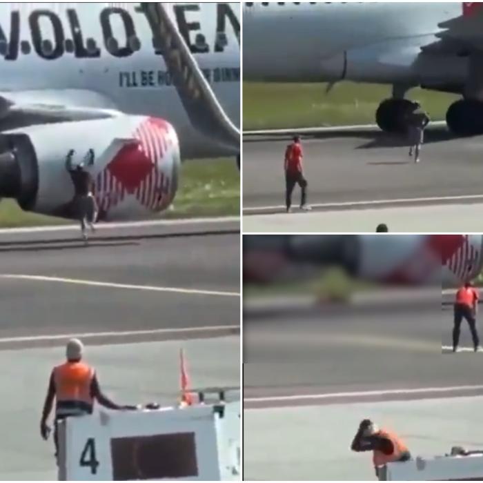 VIDEO - Momentul în care bărbatul se aruncă în motorul avionului pe aeroportul din Bergamo