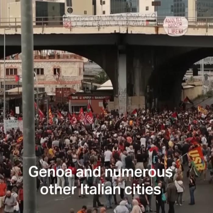 Sute de mii de persoane au ieșit în stradă în Italia pentru a susține Gaza şi flotila umanitară