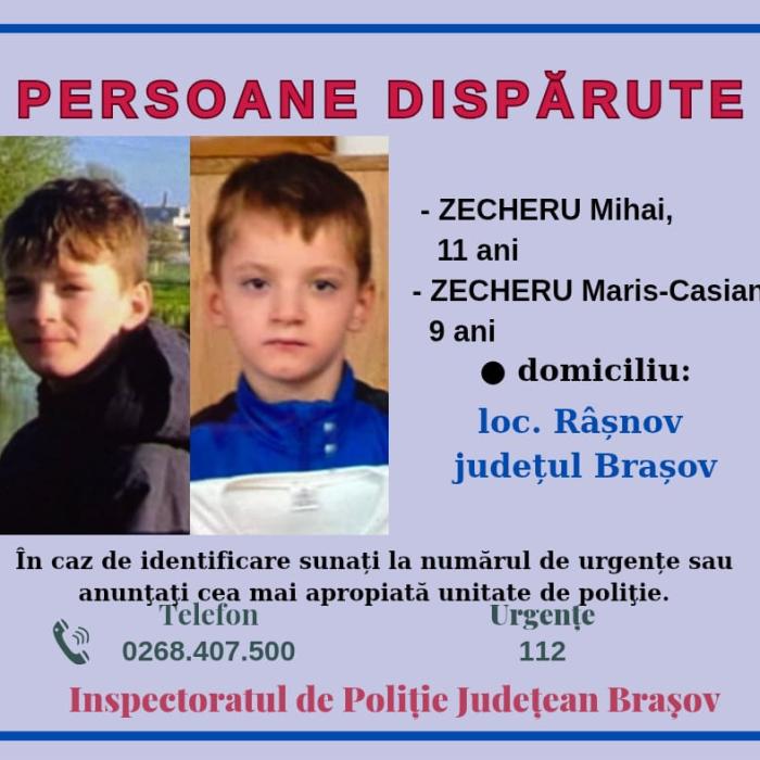 Doi frați cu vârste de 9 și 11 ani, dispăruți în Râșnov. Poliția cere ajutorul populației - ACTUALIZARE