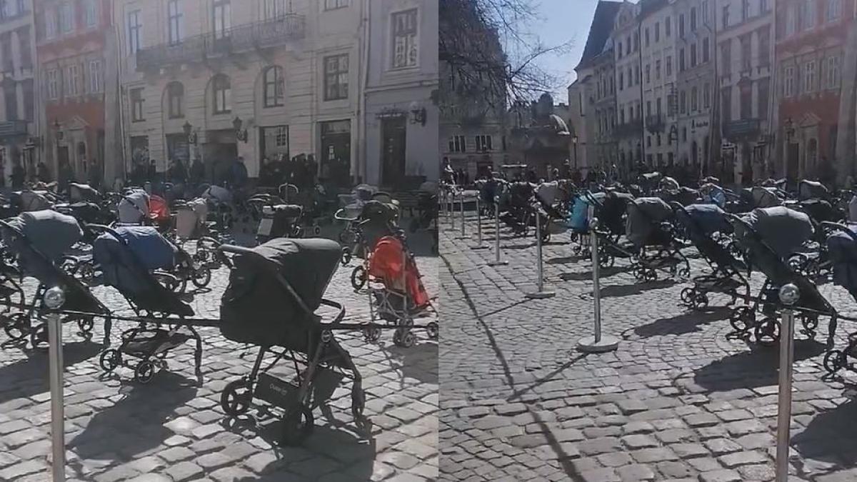 cutremurator--109-carucioare-de-copii--plasate-in-centrul-orasului-liov--cate-unul-pentru-fiecare-micut--ucis-in-razboi