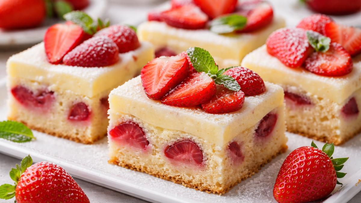 Prăjitură cu căpșuni și cremă de vanilie