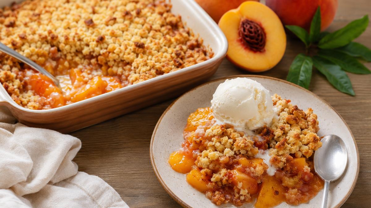 Crumble cu piersici / Sursă: Freepik