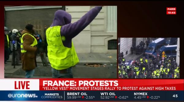 Franța. VIOLENȚELE la protestele „vestelor galbene” au ÎNCEPUT. Polițiștii au dat cu GAZE lacrimogene