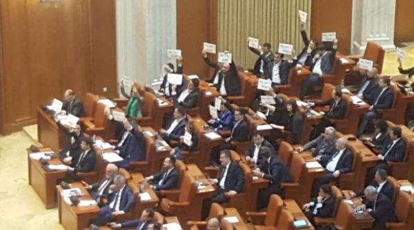 PROTEST în Parlament, în timpul discursului lui Dăncilă. MESAJ pentru premier