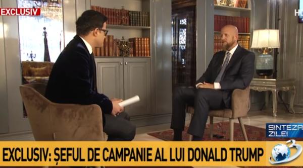Șeful de campanie al lui Donald Trump, la Antena 3: „Este prima mea călătorie în România”