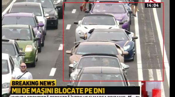 FOTO VIRAL. Străinii, lăsați MASCĂ de mașinile românilor, de sute de mii de euro, blocate în aglomerație, pe DN1