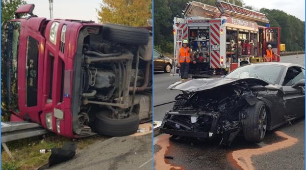 Germania. Camion românesc, răsturnat de un Ferrari - FOTO