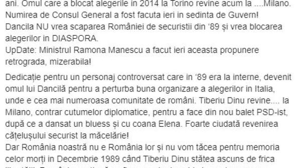 La judecată cu Guvernul Dăncilă: Fostul consul general la Milano REFUZĂ să îi lase funcția „omului care a BLOCAT ALEGERILE în 2014“