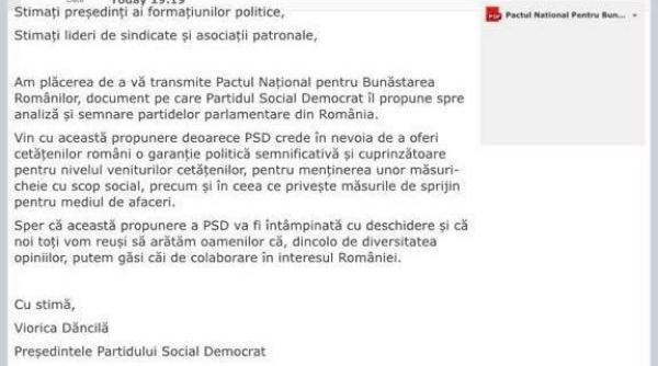 Ponta: Dăncilă trimite mail-uri de pe adresa lui Dragnea - FOTO cu mesajul trimis de Dăncilă