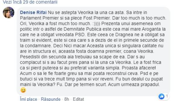 Denise Rifai îi comentează lui Robert Turcescu: „Fu bun dealul cu pupat mâini la Veorika?“