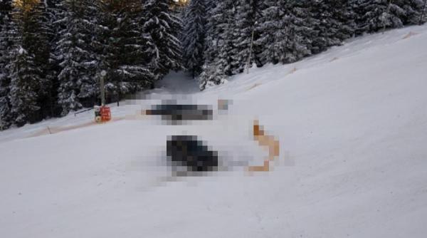 Un șofer cu BMW a rămas înzăpezit după ce a intrat pe o pârtie de schi din România (FOTO)