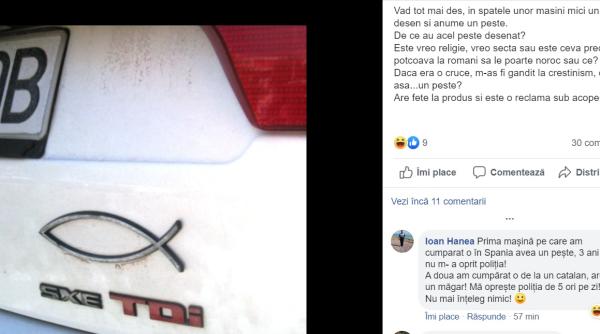 Un român din Spania a dezlegat misterul simbolului care apare pe tot mai multe mașini: „E peștele de pe televizor. Nu mai are loc acolo“