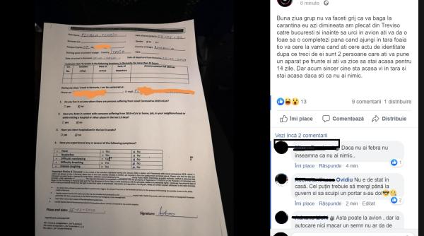 Român venit din Italia: „Nu vă faceți griji că vă bagă la carantină! Vii și stai în casă dacă știi că n-ai nimic?“ 