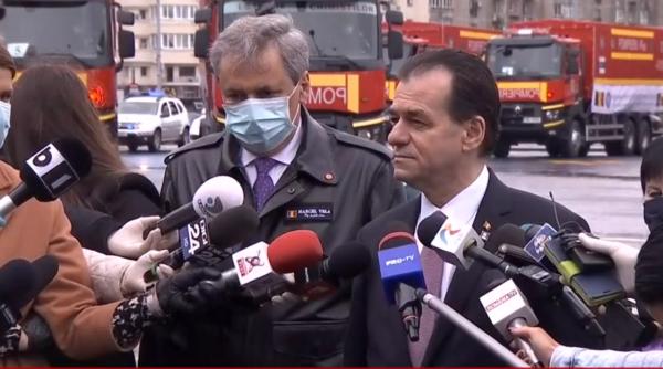 Un convoi de camioane cu echipamente oferite Republicii Moldova, pleacă spre Chişinău, în prezenţa lui Orban