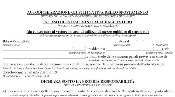Românii care se întorc în Italia trebuie să completeze o DECLARAȚIE. Descarcă formularul de aici
