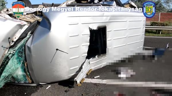 Microbuz cu români, accident MORTAL în Ungaria. O româncă a MURIT şi alţi opt conaţionali au ajuns la spital. VIDEO