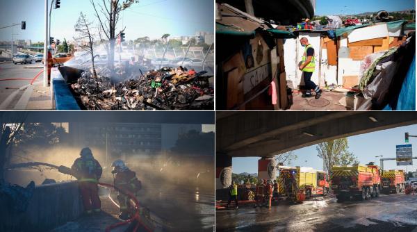 Incendiu uriaș în Franța la o tabără de romi din România: Unii se întorc mâine în țară. „Sunt prea mulți șobolani și paturi“