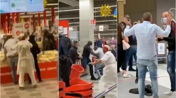 Italia. Doi români, haos într-un supermarket. S-au luat la bătaie cu paza, supărați că li s-a cerut să poarte mască (VIDEO)