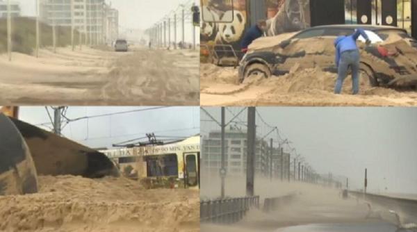 Dezastru în Belgia, pe coasta de vest a Flandrei. Autostradă, transformată în plajă 